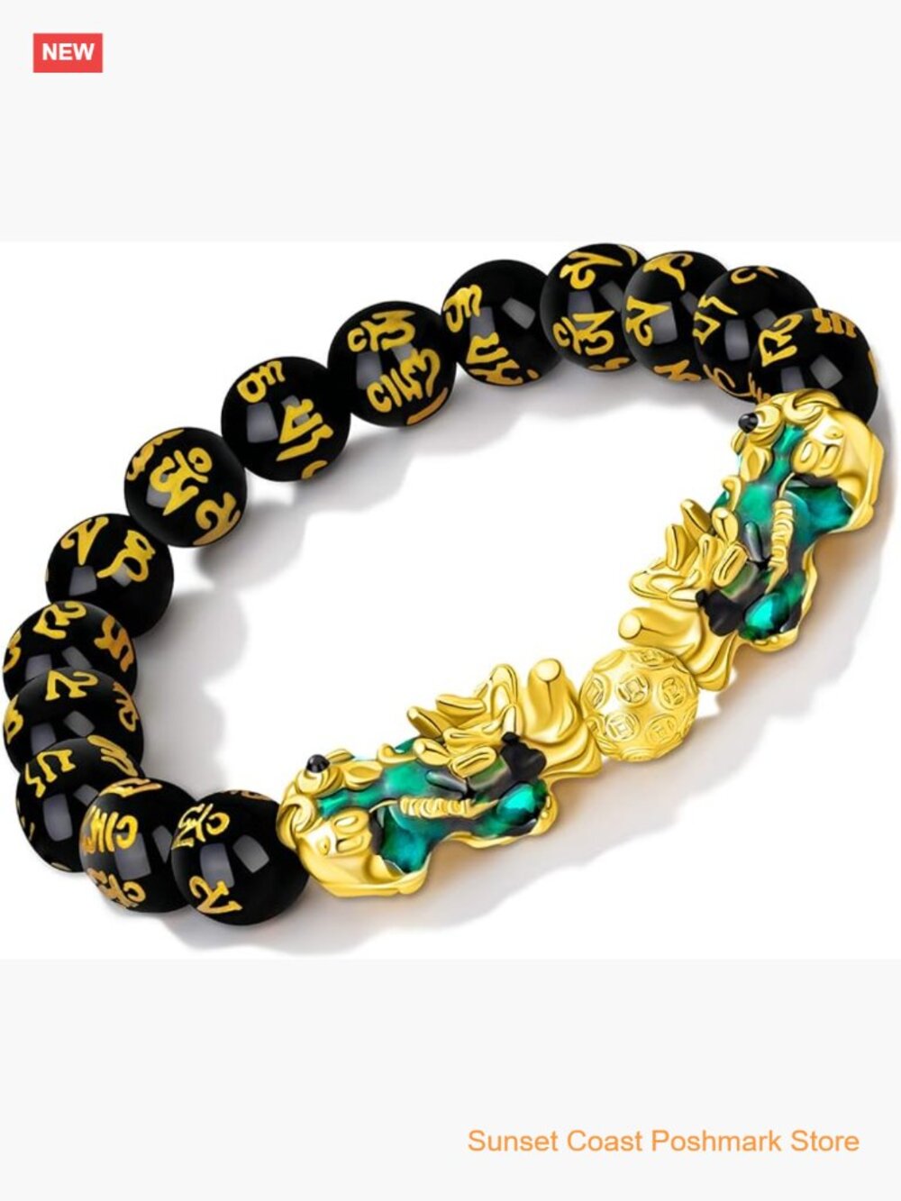 Feng Shui Black Obsidian Wealth Bracelet Color Changed Pi Xiu Dragon Mantra